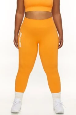 Full Length Seamless Leggings In Orange -Core Fit Shop BT0568 1 Orange Leggings 3