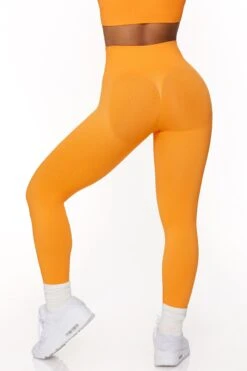 Full Length Seamless Leggings In Orange -Core Fit Shop BT0568 4 Orange Leggings 2
