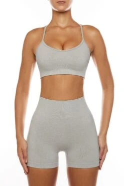 Scoop Neck Multi Strap Sports Bra In Grey -Core Fit Shop BT0570 1 Perseverance Grey Scoop Neck Back Detail Sports Bra