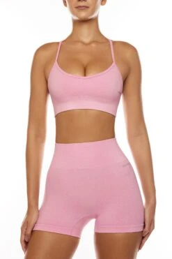 Scoop Neck Multi Strap Sports Bra In Pink -Core Fit Shop BT0570 1 Perseverance Pink Scoop Neck Back Detail Sports Bra