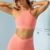 Racer Cut Out Crop Top In Pink -Core Fit Shop BT0580 5 Salmon Racer Front Crop Top