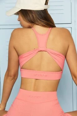 Racer Cut Out Crop Top In Pink -Core Fit Shop BT0580 9 Salmon Racer Front Crop Top