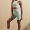 Seamless High Waist Biker Shorts In Sage -Core Fit Shop BT0598 BT0608 2 Aqua Racer Front Top Cycling Shorts