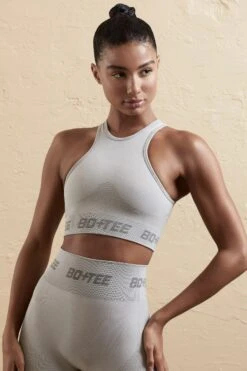 Seamless Racerback Crop Top In Silver -Core Fit Shop BT0598 BT0608 2 Silver biker shorts sports crop top 1