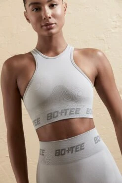 Seamless Racerback Crop Top In Silver -Core Fit Shop BT0598 BT0608 7 Silver biker shorts sports crop top 1