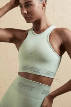 Seamless Racerback Crop Top In Sage 12 Seamless Racerback Crop Top In Sage -Core Fit Shop BT0598 BT0608 8 Aqua Racer Front Top Cycling Shorts