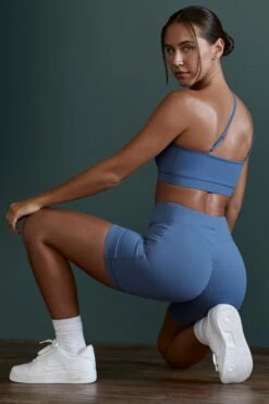 Asymmetric Neckline Sports Bra In Blue -Core Fit Shop BT0600 BT0607 11 Enhance Robust Blue Cross Over Sports Bra Cycling Shorts d46c6e7d 68ff 4116 954f bf860e419427