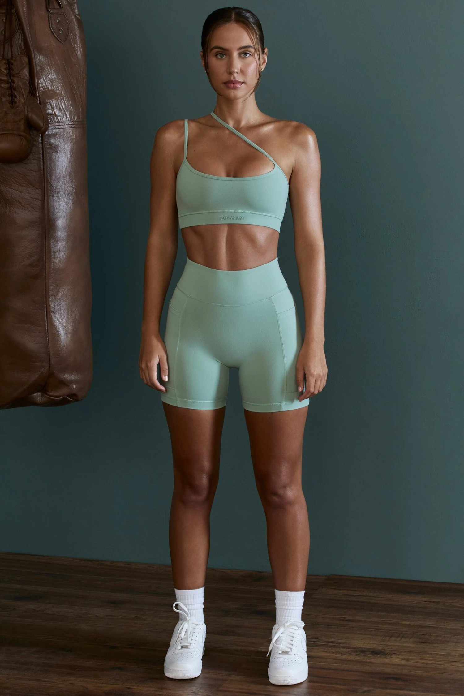 High Waist Biker Shorts With Pockets In Sage 7 High Waist Biker Shorts With Pockets In Sage - Image 5