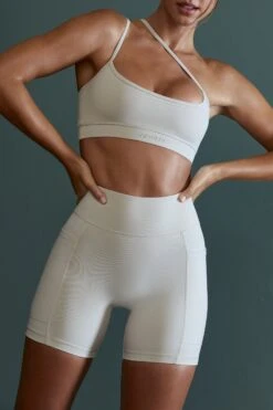 Asymmetric Neckline Sports Bra In Grey -Core Fit Shop BT0600 BT0607 3 Enhance Robust Grey Cross Over Sports Bra Cycling Short