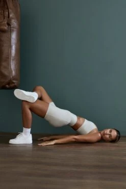 Asymmetric Neckline Sports Bra In Grey -Core Fit Shop BT0600 BT0607 9 Enhance Robust Grey Cross Over Sports Bra Cycling Shorts