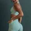Wrap Over Mini Shorts With Pockets In Sage -Core Fit Shop BT0603 BT0606 4 Courage Green Plunge Sport Bra Condition Mini Shorts 2