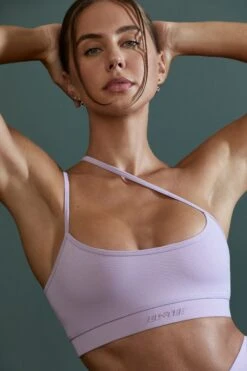 Asymmetric Neckline Sports Bra In Lilac -Core Fit Shop BT0603 BT0606 6 Courage Lilac Plunge Sport Bra Condition Mini Shortscopy 3