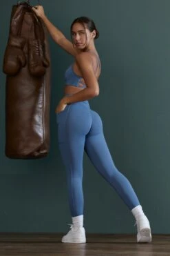 High Waist Wrap Over Leggings In Blue