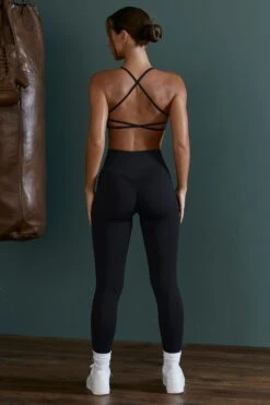 Scoop Neck Open Back Sports Bra In Black -Core Fit Shop BT0605 BT0604 8 Black Full Lenght Leggings Scoop Sport Bra
