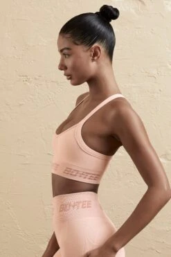 Cross Back Sports Bra In Blush -Core Fit Shop BT0609 BT0594 10 Peach Croos Back Sports Bra Mini Shorts