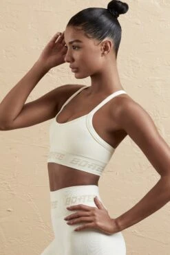 Cross Back Sports Bra In Cream -Core Fit Shop BT0609 BT0594 10 White Cross Back Crop Top Shorts