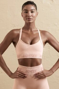 Cross Back Sports Bra In Blush -Core Fit Shop BT0609 BT0594 3 Peach Croos Back Sports Bra Mini Shorts