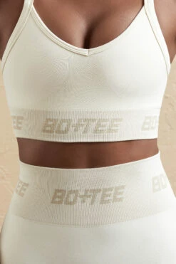 Cross Back Sports Bra In Cream -Core Fit Shop BT0609 BT0594 3 White Cross Back Crop Top Shorts