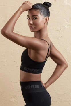 Curved Neckline Sports Bra In Black 11 Curved Neckline Sports Bra In Black -Core Fit Shop BT0610 11 BT0591 Black Sports Bra Leggings