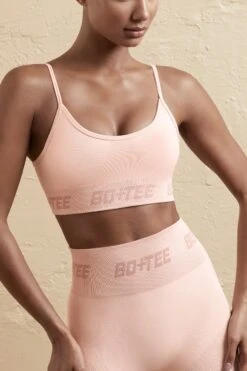 Curved Neckline Sports Bra In Blush -Core Fit Shop BT0610 BT0591 10 Peach Sports Bra Sports Leggings