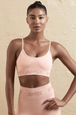 Curved Neckline Sports Bra In Blush -Core Fit Shop BT0610 BT0591 7 Peach Sports Bra Sports Leggings