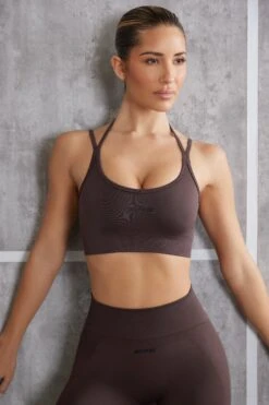 Scoop Neck Sports Bra In Brown -Core Fit Shop BT0612 BT0615 1 Aligned Superset Brown Sports Leggings Scoop Neck Sports Bra