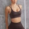 Scoop Neck Sports Bra In Brown -Core Fit Shop BT0612 BT0615 4 Aligned Superset Brown Sports Leggings Scoop Neck Sports Bra