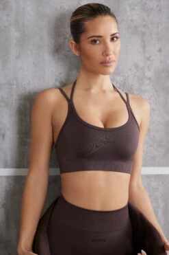 Scoop Neck Sports Bra In Brown -Core Fit Shop BT0612 BT0615 9 Aligned Superset Brown Sports Leggings Scoop Neck Sports Bra