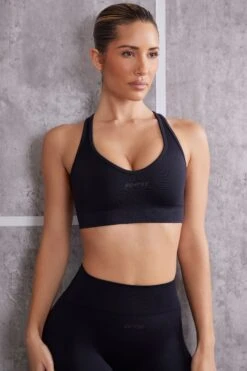 Plunge Neck Sports Bra In Jet Black 14 Plunge Neck Sports Bra In Jet Black -Core Fit Shop BT0613 2 Black Plunge Sports Bra