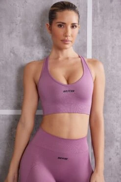Plunge Neck Sports Bra In Mauve