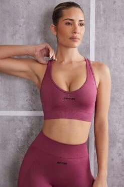 Plunge Neck Sports Bra In Dark Rose -Core Fit Shop BT0613 2 In Check Rose Cross Back Crop Top