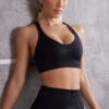 Plunge Neck Sports Bra In Jet Black 1 Plunge Neck Sports Bra In Jet Black -Core Fit Shop BT0613 3 Black Plunge Sports Bra