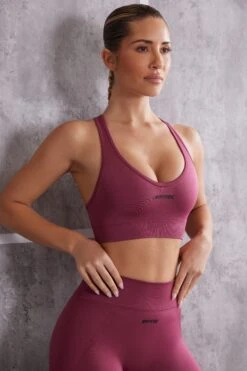 Plunge Neck Sports Bra In Dark Rose -Core Fit Shop BT0613 3 In Check Rose Cross Back Crop Top