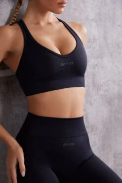 Plunge Neck Sports Bra In Jet Black 15 Plunge Neck Sports Bra In Jet Black -Core Fit Shop BT0613 4 Black Plunge Sports Bra