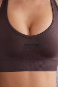 Plunge Neck Sports Bra In Brown 12 Plunge Neck Sports Bra In Brown -Core Fit Shop BT0613 4 Brown Plunge Sports Bra