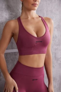 Plunge Neck Sports Bra In Dark Rose -Core Fit Shop BT0613 4 In Check Rose Cross Back Crop Top