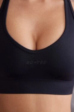 Plunge Neck Sports Bra In Jet Black 12 Plunge Neck Sports Bra In Jet Black -Core Fit Shop BT0613 5 Black Plunge Sports Bra