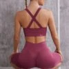 Plunge Neck Sports Bra In Dark Rose -Core Fit Shop BT0613 6 In Check Rose Cross Back Crop Top