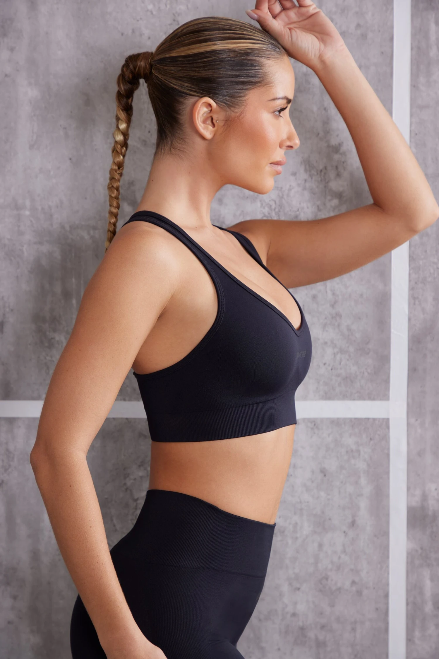 Plunge Neck Sports Bra In Jet Black 5 Plunge Neck Sports Bra In Jet Black - Image 3