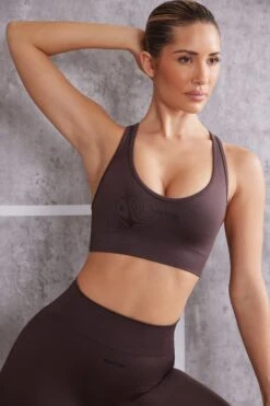 Plunge Neck Sports Bra In Brown