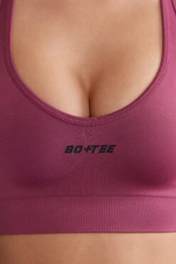 Plunge Neck Sports Bra In Dark Rose -Core Fit Shop BT0613 7 In Check Rose Cross Back Crop Top