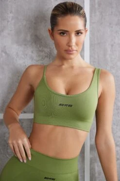 Asymmetric Sports Bra In Olive 13 Asymmetric Sports Bra In Olive -Core Fit Shop BT0614 1 Stretch Olive Asymmetrical Sport Bra