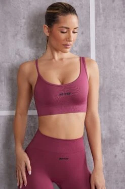 Asymmetric Sports Bra In Dark Rose -Core Fit Shop BT0614 2 Stretch Rose Asymmetrical Sport Bra