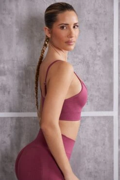 Asymmetric Sports Bra In Dark Rose -Core Fit Shop BT0614 3 Stretch Rose Asymmetrical Sport Bra