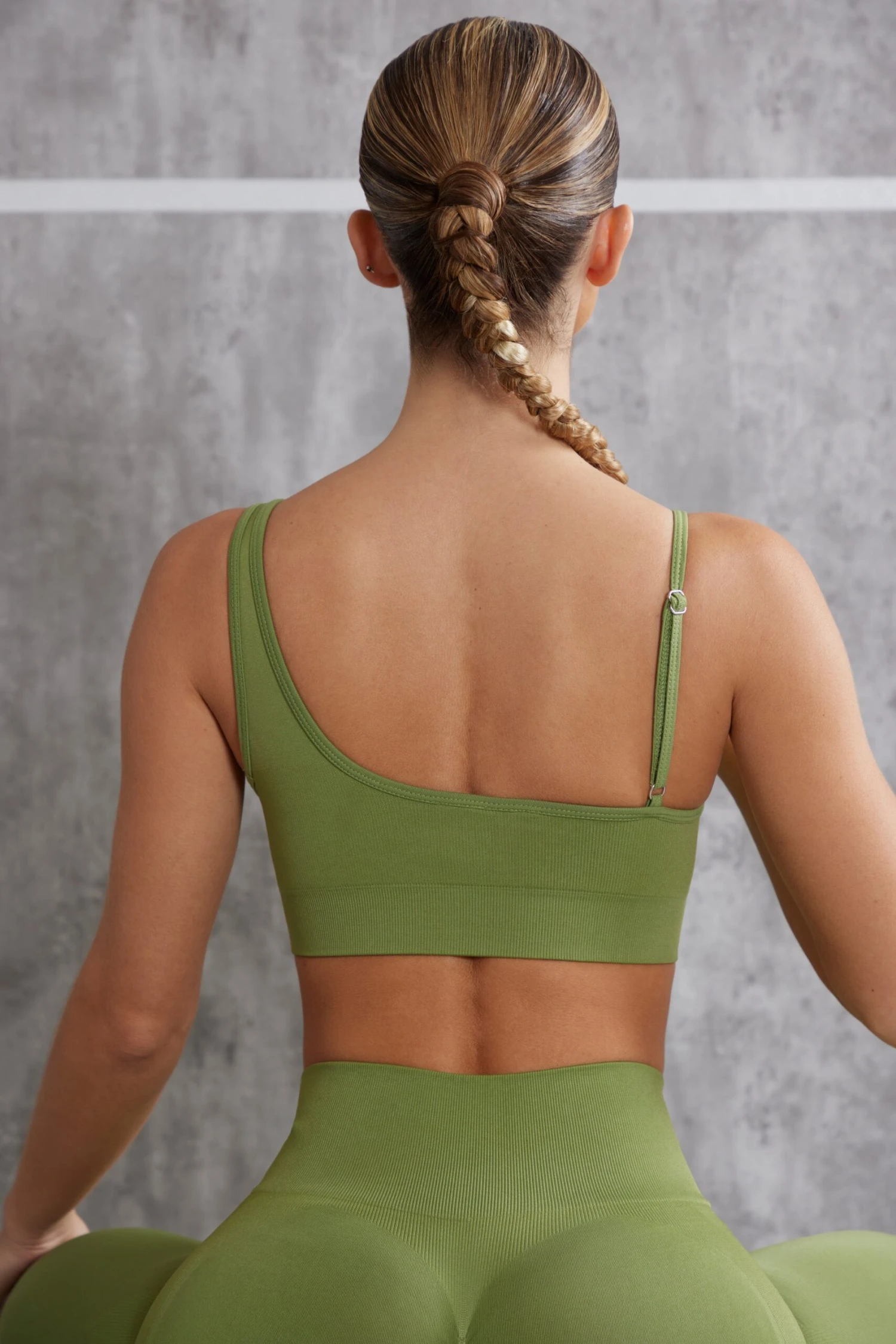 Asymmetric Sports Bra In Olive 4 Asymmetric Sports Bra In Olive - Image 2