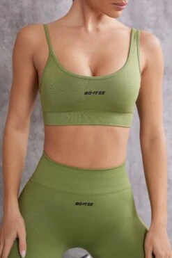 Asymmetric Sports Bra In Olive 11 Asymmetric Sports Bra In Olive -Core Fit Shop BT0614 6 Stretch Olive Asymmetrical Sport Bra