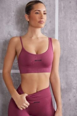 Asymmetric Sports Bra In Dark Rose -Core Fit Shop BT0614 6 Stretch Rose Asymmetrical Sport Bra