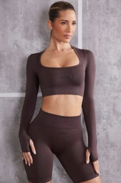 Long Sleeve Crop Top In Brown -Core Fit Shop BT0616 BT0611 1 Brown Full Sleeve Top Biker Shorts ca02e28a da5b 4753 80da d9f44ea7f52f