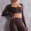 Long Sleeve Crop Top In Brown -Core Fit Shop BT0616 BT0611 9 Brown Full Sleeve Top Biker Shorts f03cc667 a830 4044 9f94 af8e266e3bfb