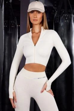 Zip Up Jacket In Ivory -Core Fit Shop BT0619 1 Ivory Zip Up Jacket